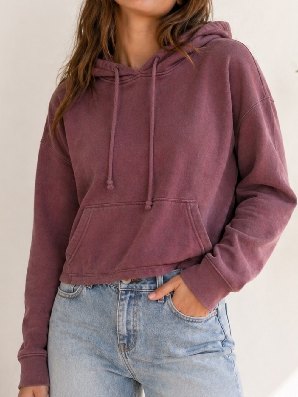 Pact Organic Cotton Cropped Pullover Hoodie Mauve XL Relaxed Cozy Minimalist
